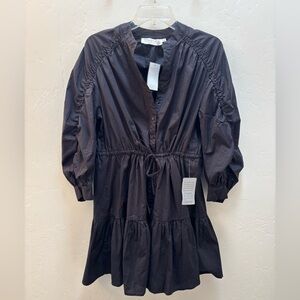 ASTR Ruched Black Button-Up Dress with Drawstring Waist/NWT